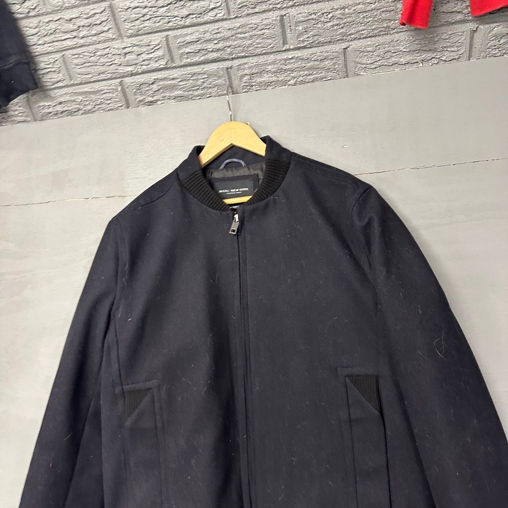 Marc New‎ York Andrew Marc Bomber Jacket Black Full Zip Ribbed Collar Men's L